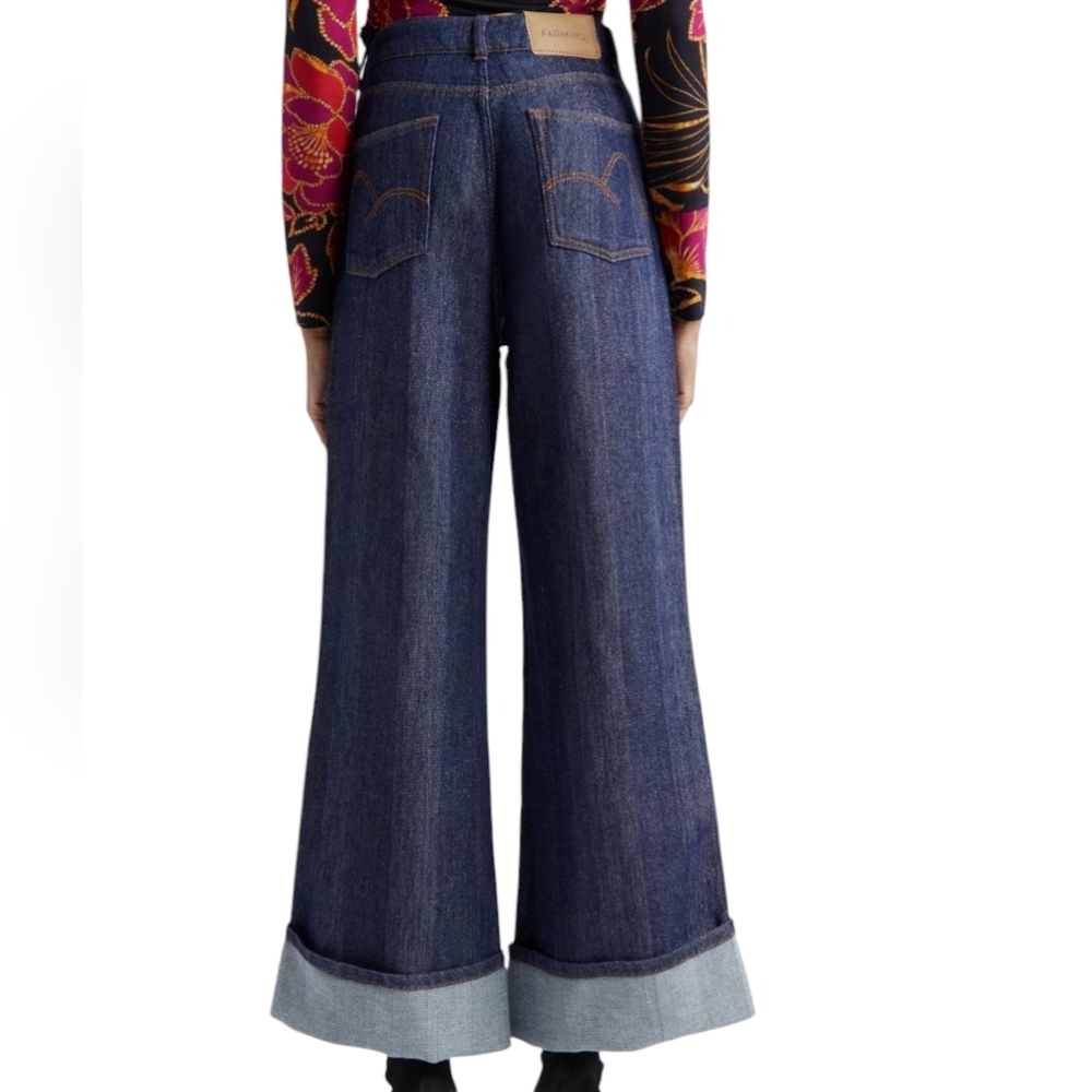 Farm Rio Denim Shine High Waist Cuffed Wide Leg Jeans...Size 28 - Picture 2 of 13